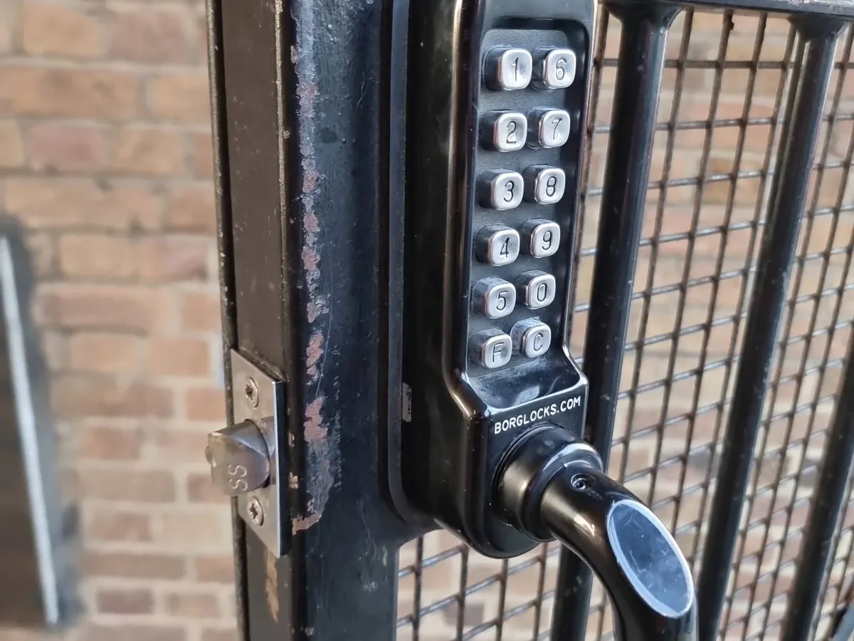 High-security electronic lock installed on a gate